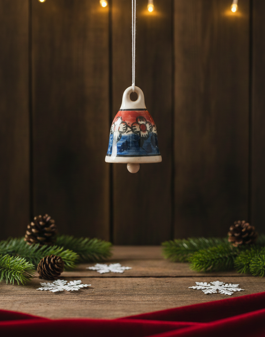 Handcrafted Ceramic Hanging Bell With Heart Motif And Soft Sound