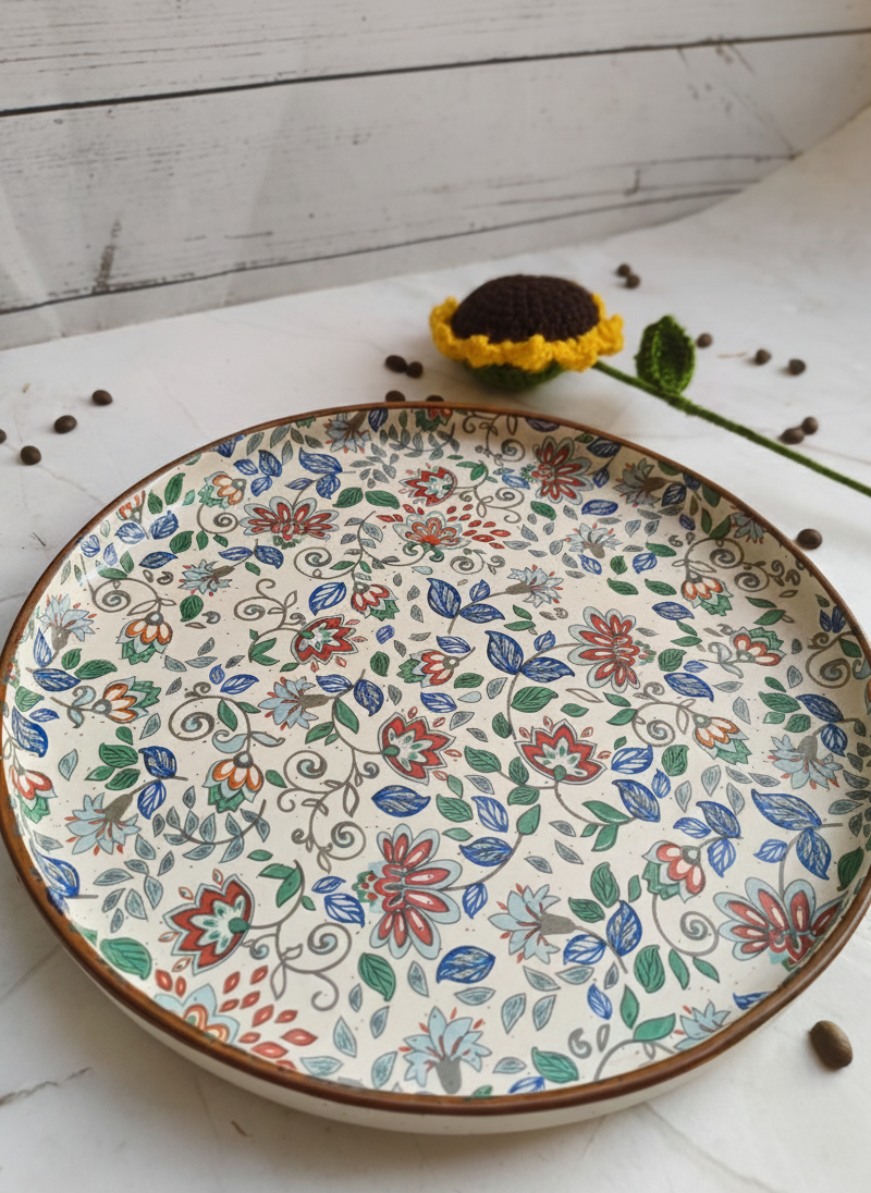 Floral Handcrafted Ceramic Dinner Plate – 8 Inch