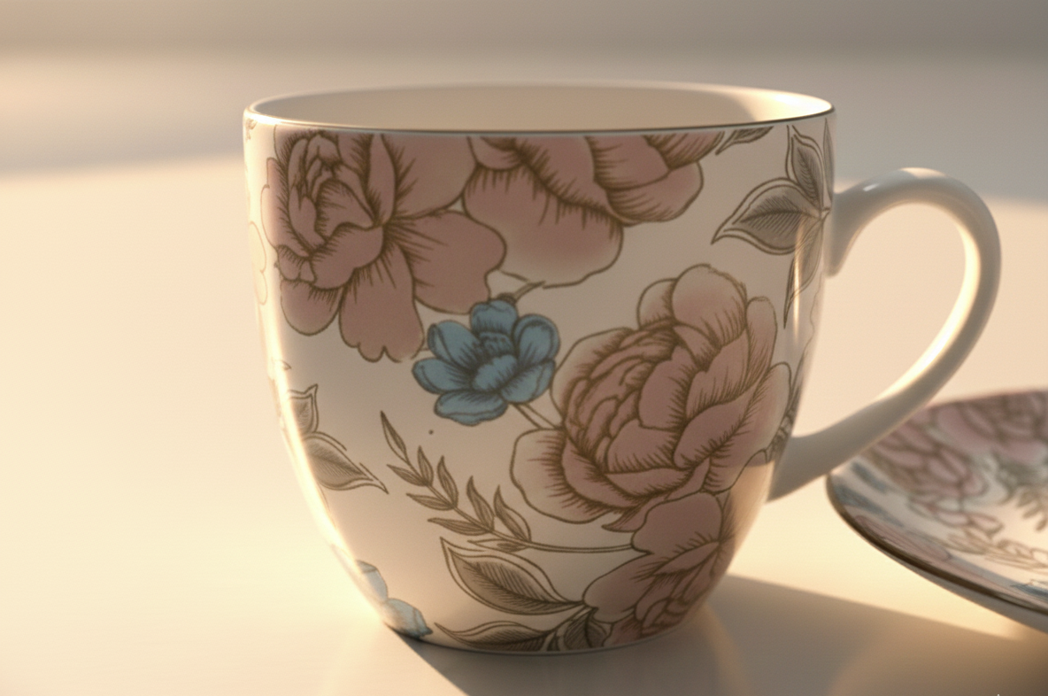 Floral Blush Ceramic Tea Cup & Saucer Set