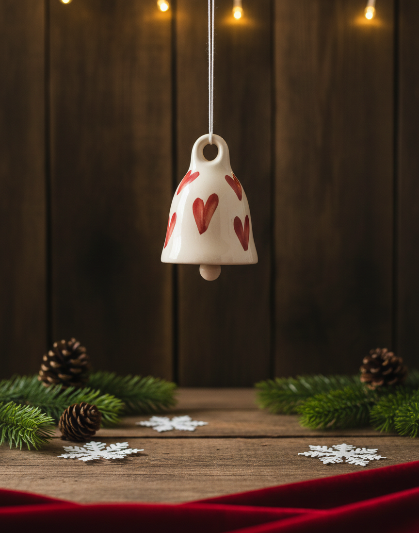 Handcrafted Ceramic Hanging Bell With Heart Motif And Soft Sound
