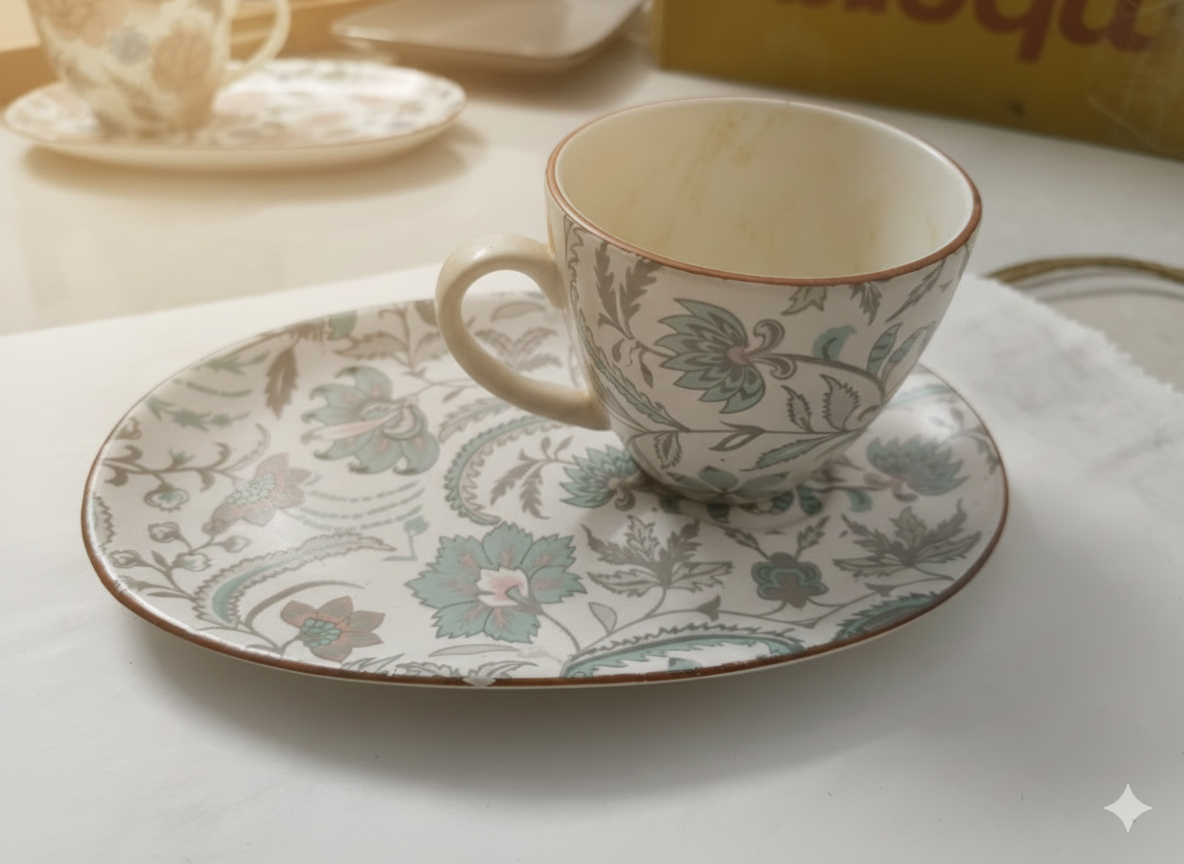 Floral Garden Cup With Oval Snack Plate